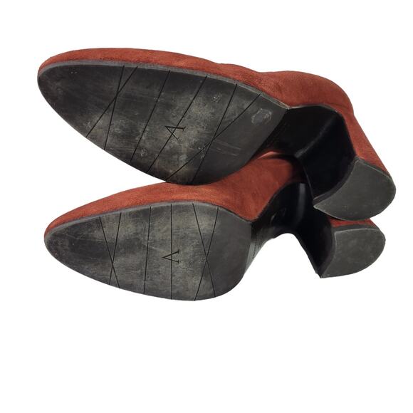 Aquatalia Neely Suede Heels Brown Leather Block Almond Semi Pointed Toe Italy 7 - Picture 10 of 14